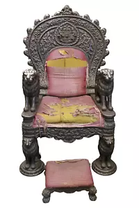 Antique Throne Chair, Royal Silver Throne Hand Carved Maharaja 19th Century - Picture 1 of 12