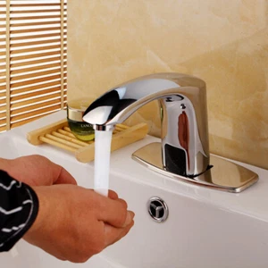 Grifo sensor de un solo orificio + placa mezcladora fregadero plateada sin contacto para baño - Imagen 1 de 10