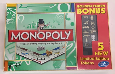 NEW Rare SEALED Limited Edition Hasbro MONOPOLY BOARD GAME Bonus 5 Golden Tokens - Image 1 of 4