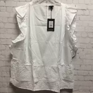 Who What Wear Plus Size Ruffle Eyelet Tank Blouse Top Keyhole Neck White 4X New - Picture 1 of 12