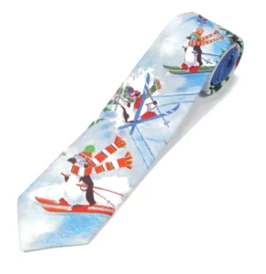 RALPH MARIN Downhill Penguins 1991 Winter Christmas Ski Snow Men's Neck Tie - Picture 1 of 4
