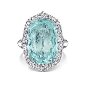Elegant 18ct White Gold Lagoon Tourmaline and Diamond Cocktail Ring VVS - Picture 1 of 2