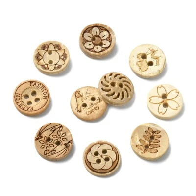 160x Coconut Shell Flat Buttons 2-Hole Button Round Brown for Cloth Dress Decor - Image 1 of 4