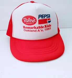 Vintage Raley's Pepsi Oakland A's 1993 bemerkenswerte Kinder Jugend Netz Trucker Mütze Kappe - Bild 1 von 8