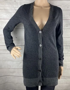 J. Crew Cardigan Sweater XS Gray Striped Thin Knit Merino Wool Cashmere Blend - Picture 1 of 12
