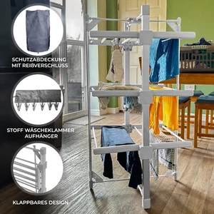 Elektrischer beheizter Wäscheständer mit Abdeckung 3 Ebenen & Klappbar Drinnen - Bild 1 von 12