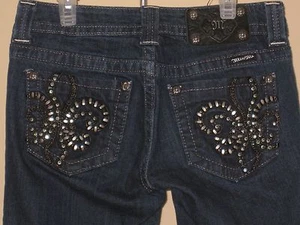 MISS ME STYLE JP6048T3 STRAIGHT CHAIN STUDS FLEUR DE LIS BLUE JEANS SIZE 27 EUC - Picture 1 of 7