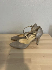Paul Green Valetta Suede Iridescent Pointed Toe D’Orsay Heels Champagne 6.5/9 - Picture 1 of 7