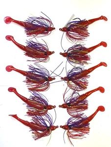 Bass Jigs 10 insgesamt: ROT/LILA RÜCKSEITE 3-5/16 3-3/8 4-1/2 schwere Haken - Bild 1 von 6