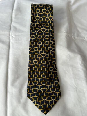 Corbata de seda azul/dorada vintage Hilditch & Key Saks Fifth Avenue brida caballo excelente Foto 1 de 4