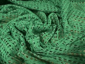 Metallic Crochet Knitwear Jersey Fabric, Per Metre - Emerald Green & Silver - Picture 1 of 3