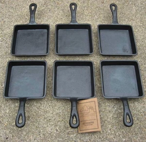 Square Single Serve Cast Iron Skillet - Preseasoned Set of 6 -Old Mountain  - Picture 1 of 4