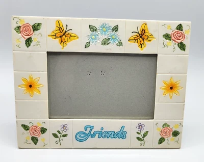 Marco de fotos de plástico vintage para fotos de 4x6" amigos flor mariposa Foto 1 de 4