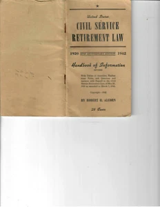 U S Civil Service Retirement Law 1920-1942 Handbook of Information Revised - Picture 1 of 1