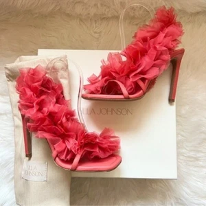 New! NIB ULLA JOHNSON Doria Organza Flower Leather High Heels $690 - Picture 1 of 12