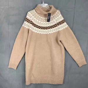 Mini Vestido Lulus Charmer Beige Multi Tejido Cuello de Tortuga Suéter Mujer Mediano - Imagen 1 de 13