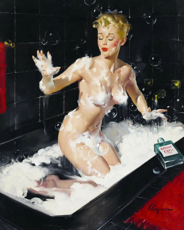 GIL ELVGREN Pin-Up Poster or Rolled Canvas Print "In a Lather" Sexy Girl Bathing - Image 1 of 1