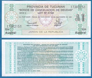 Argentina TUCUMAN province 1 Austral 1991 P-S2711 UNC - Picture 1 of 1