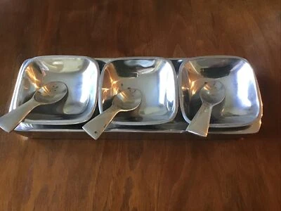 POTTERY BARN Barona Silver 7 Piece Aluminum Silver Condiment Tray Set Platter - Image 1 of 4