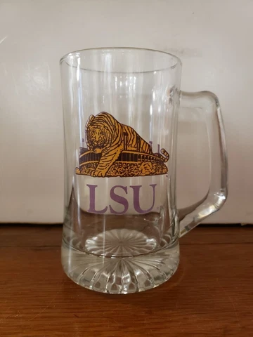 Vintage Heavy Glass LSU Tigers Tiger Stadium Beer Mug Stein Tankard Cover