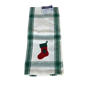 Vintage Weihnachtsstrumpf Baumwolle Leinen Küchentuch 18" x 27" grün kariert Neu mit Etikett - Bild 1 von 3
