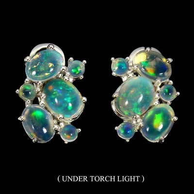Orecchini in argento sterling 925 opale di fuoco ovale 8x6 mm pietre... - Immagine 1 di 4
