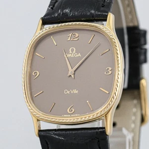 *Exc+5* Vintage OMEGA De Ville Cal.1365 Quartz Push Crown Brown Arabic Dial Mens - Picture 1 of 16