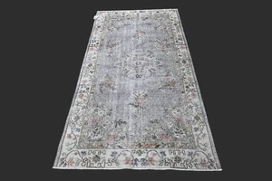 Vintage Turkish Oushak Rug, Gray 4x7 ft, Handmade Wool, Bohemian Anatolian - Picture 1 of 10