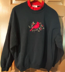 Vintage Sweatshirt Womens Sz L Petite Top Stitch Cardinal Embroidered Green - Picture 1 of 6