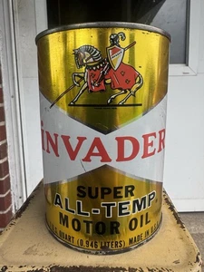 Invader Rare Gold Version Super All Temp 1 Qt NOS Metal Motor Oil Can UNGEÖFFNET - Bild 1 von 6