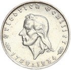 Drittes Reich 2 Reichsmark 1934 F Friedrich von Schiller Silber vz/f. stgl. J358