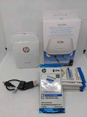HP Sprocket 100 Portable Photo Printer SNPRH-1603 White with 100 Sheets & Box - Image 1 of 4