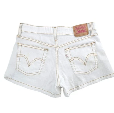 Y2k Levis Superlow Low Rise Shorts Size 7 White Shortie Stretch Denim Vtg - Image 1 of 4
