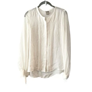 Blusa Haute Hippie Marfil 100% Seda Abotonada Plisada Transparente Sólida Top XS - Imagen 1 de 5