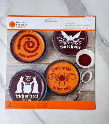 Nuevo de Lote Antiguo Martha Stewart 4 Plantillas de Pastel de Halloween, SERPIENTE ARAÑA MURCIÉLAGO BRUJA Y CALDERO Foto 1 de 4