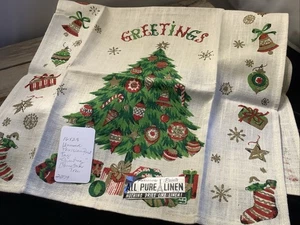 2079🌟Vintage Holiday Christmas Parisian “Greetings” Linen Towel Unused 16”x28” - Picture 1 of 6