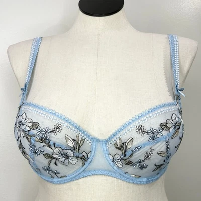 Empreinte Lauren Bra US 38C Underwire Low Neck Balconette Light Blue Lace Sheer - Image 1 of 4