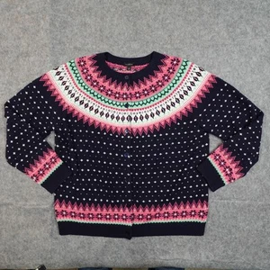 Talbots Sweater Womens Extra Large Fair Isle Nordic Lambswool Cardigan Festive - Picture 1 of 8