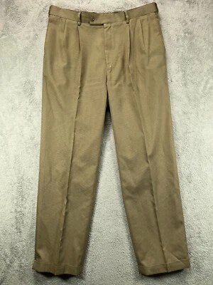 Pantalones de vestir LOUIS Raphael Rosso para hombre 36x32 marrón pata de gallo extender cintura plisada Foto 1 de 4