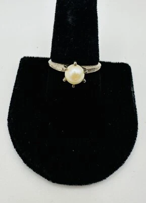 Sarah Coventry Pearl Ring Sterling Silver 925 Jewelry Mid Century Size 9 - Image 1 of 2