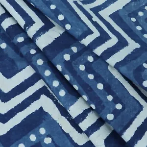 2.5 Yard Indian Check Hand Block Indigo Print Pure Cotton Running Craft Fabric - Picture 1 of 5