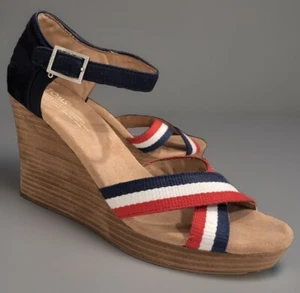 Toms Sz 10 Wedge Heel Red White Blue - Picture 1 of 20