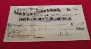 TWO'S COMPANY N.Y. TOLEDO ST LOUIS RAILROAD CO. FACSIMILE CHEQUE GLASS DISH! - Picture 1 of 1
