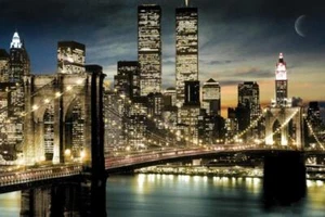 New York City Poster 24x36 Manhattan Skyline Zwillingstürme Brooklyn Brücke Kunst Neu - Bild 1 von 2
