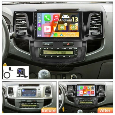4+64G For Toyota Fortuner Hilux 2005-2014 Android13 CarPlay GPS Car Radio+Cam Foto 1 de 4