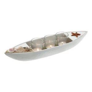 Kerzenhalter Deko Boot Holz Schiff Maritim Teelichthalter Kerzenleuchter 3 Kerze - Bild 1 von 6