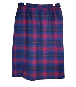 Pendleton Skirt 10 Vintage 80s Plaid Wool Blue Red Tartan Straight Pockets Lined - Picture 1 of 12