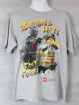 Lego Zombies Hate Fast Food Boys T-Shirt New Gray Officially Licensed Minifigure - Image 1 of 3