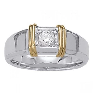 0.35 CT FOREVER ONE MOISSANITE FOUR PRONG TWO TONE MEN'S SOLITAIRE RING - Picture 1 of 1