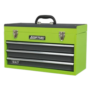 Last Few! Tool Chest 3 Drawer GREEN HI VIS TOOLBOX TOOL KIT Ball Bearing Slides - Picture 1 of 4